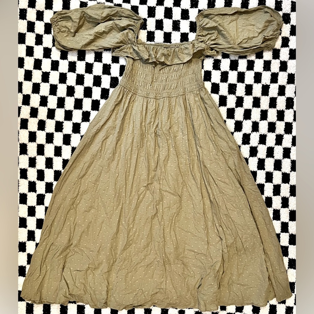 Cottagecore Olive Green Polka Dot Dress